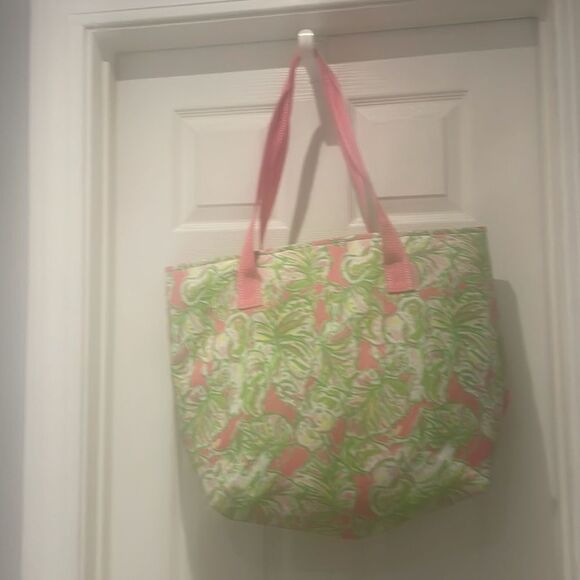 Lilly Pulitzer beach bag cooler with handles tropical print lime green and pink - Picture 6 of 10